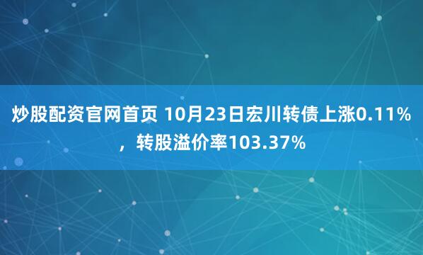 炒股配资官网首页 10月23日宏川转债上涨0.11%，转股溢价率103.37%