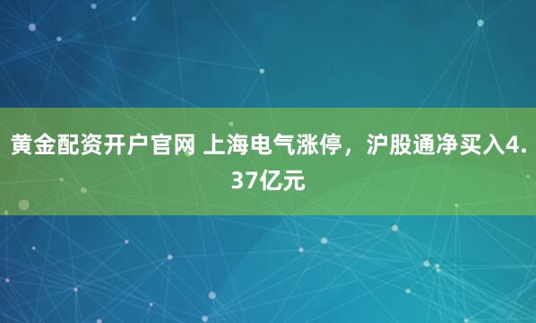 黄金配资开户官网 上海电气涨停，沪股通净买入4.37亿元